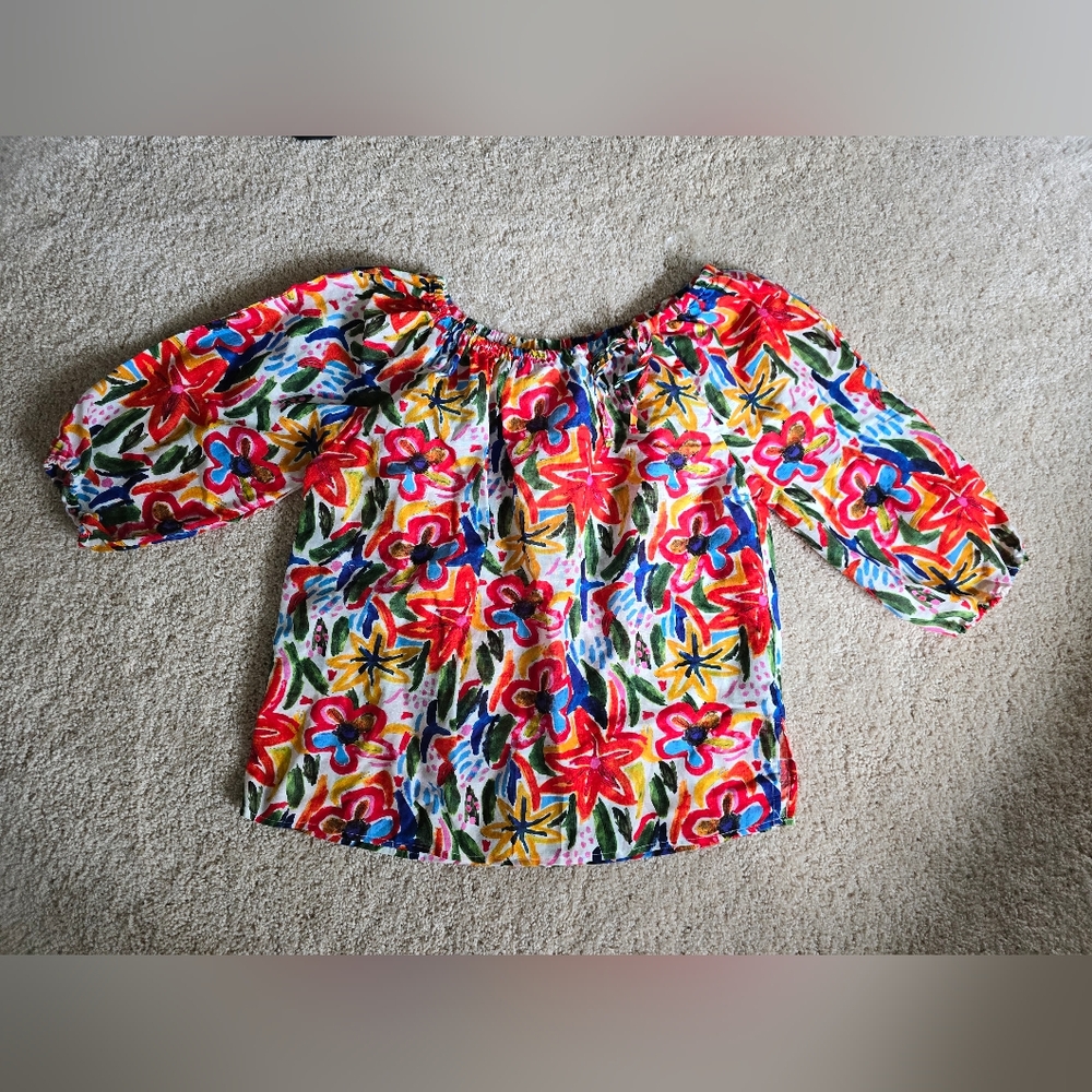 New Hester & Orchard Linen Blend sz. Small women's artsy colorful floral top